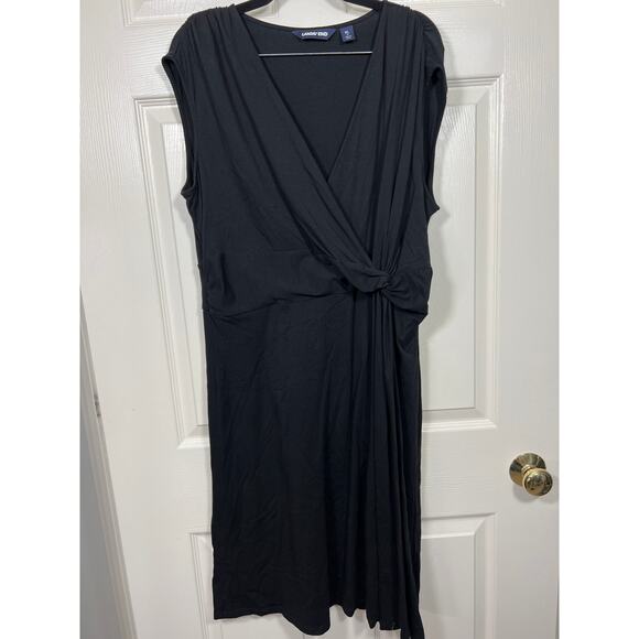 Lands End Faux Wrap Knee Length Cap Sleeve Summer Stretch Dress XL / 18 - Picture 2 of 8